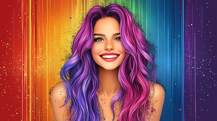 vibrant colorful woman portrait with rainbow hair and artistic background