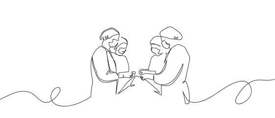 Doctor is performing surgery, one continuous line, vector line art. Hand drawn doodle line art linear drawing editable stroke