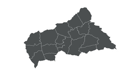 Central african republic map with provincial borders on white background