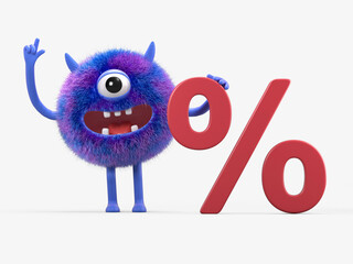 Fluffy, cute monster beside a 