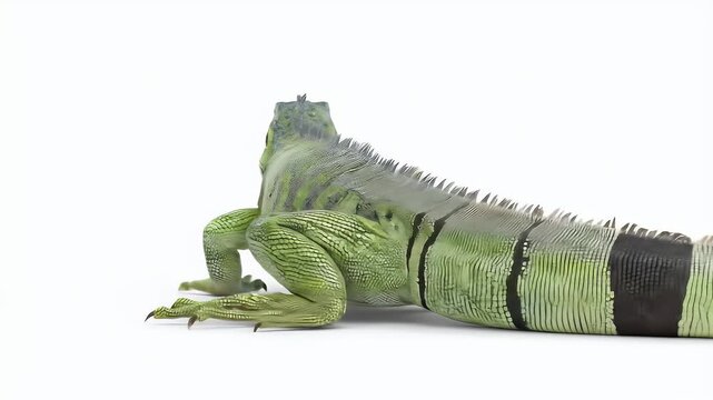 Green Iguana Reptile on White Background, Close-Up.