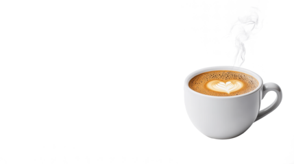 Latte Art in White Mug on Transparent Background