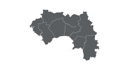 Guinea outline map with regions in detailed silhouette design