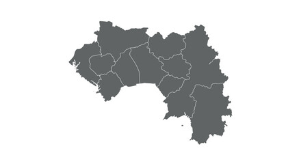 Obraz premium Monochrome map of guinea showing regions with borders in minimalist style