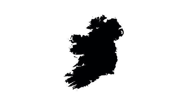 Detailed silhouette map of ireland on white background