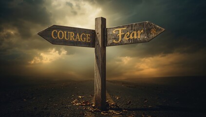 Road Marker Pointing to Bravery Against Anxiety