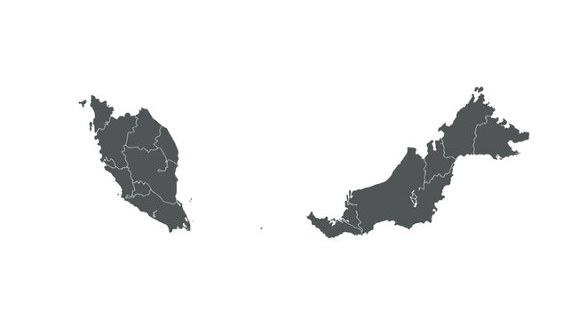 Minimalist malaysia map with state borders on white background