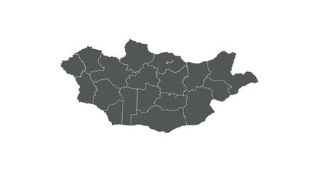 Obraz premium Mongolia map silhouette with detailed provincial borders on white background
