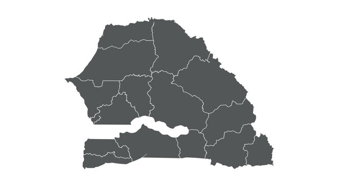 Minimalist map of senegal with detailed regional borders