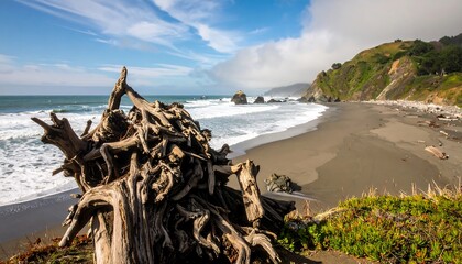 Coastal beach scene with driftwood (3)