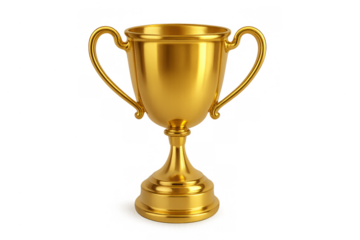 Golden trophy cup on a transparent background, representing winning, competition, and excellence in sports or business