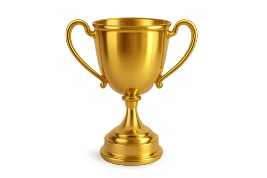 Golden trophy cup on a transparent background, representing winning, competition, and excellence in sports or business