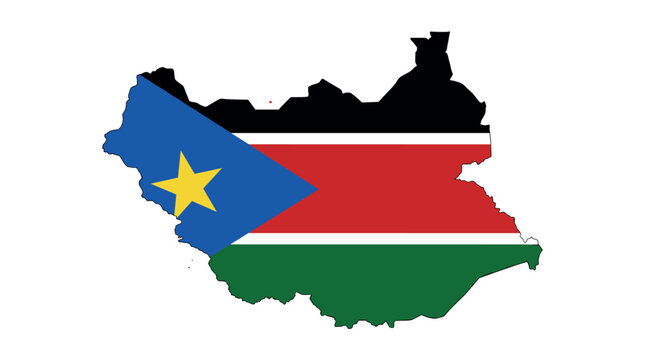 Map of south sudan with flag colors and star in flat design