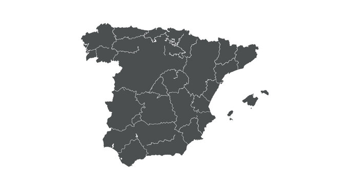 Detailed map of spain with regions outlined in grey silhouette style
