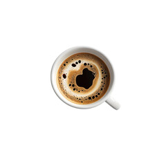Aerial view of a coffee cup with dark espresso and creamy froth