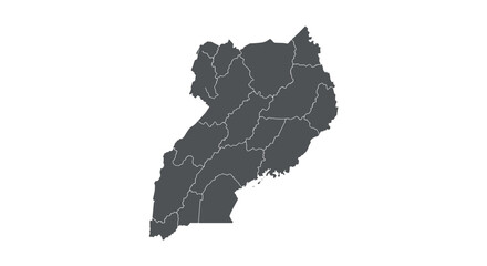 Fototapeta premium Simplified gray silhouette map of uganda with region borders
