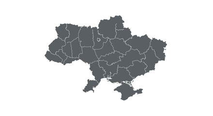 Obraz premium Gray silhouette map of ukraine with regional borders on white background
