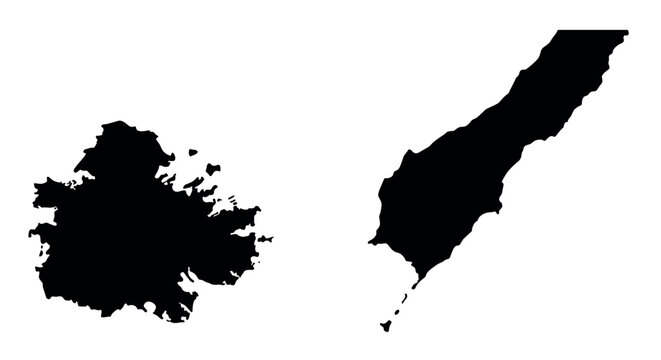 Silhouette map of two islands: guam and niue outlines