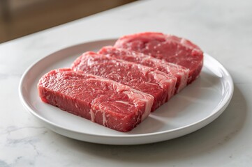 Uncooked beef slices prepared for sirloin steak