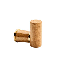 A natural cork stopper with a gold rim against a stark black backdrop
