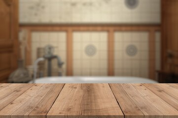 Bathroom Scene with Blurred Background and Table Surface