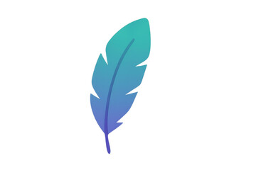 Feather icon with gradient blue and green colors, concept of lightness, freedom, creativity, writing, or weightlessness