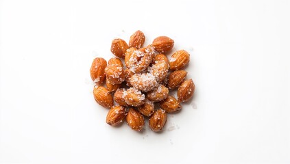 Obraz premium Sugared roasted nuts displayed on a clean white surface