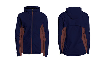 Stylish navy jacket with modern brown panel accents © resource image