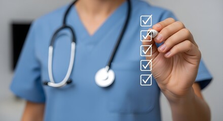 Dedicated Medical Professional Marking a Virtual Checklist to Ensure Quality, Compliance, and Comprehensive Task Completion in Healthcare Settings