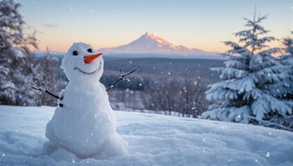Obraz premium Small snowman appreciating the frosty scenery
