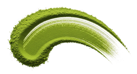 Green matcha powder in a sweeping brush stroke on black