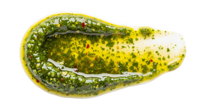 Pesto sauce swirl with oil and red pepper flakes