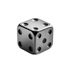 Metallic die isolated on black. Showing five dots on front face, others visible