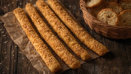 Crunchy homemade sesame seed sticks