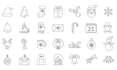 Santa Sleigh Line Art – Reindeer, Gifts, Christmas Trees and Holiday Candle Illustrations