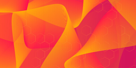 Orange yellow tech wavy lines gradient background vector illustration. Orange abstract geometric background with curve wave lines. 

