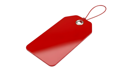 A shiny red price tag isolated on transparent background, representing sales, discounts, or product information