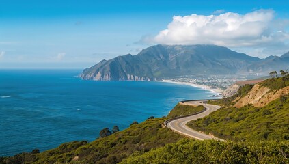 Fototapeta premium Beautiful vista along the coastal highway by the ocean