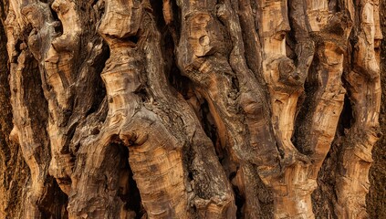 Coarse mahogany bark featuring pronounced cracks