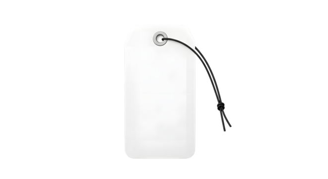 Blank white rectangular tag with a black string attached, isolated on transparent background - Powered by Adobe