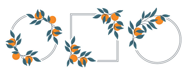Orange fruits frames for invitations and summer design.