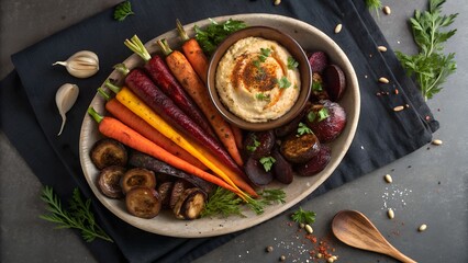 Rustic Roasted Vegetable Platter with Hummus