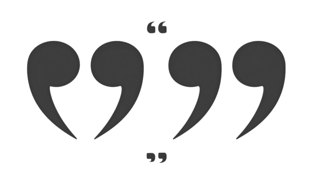 Four grey quotation marks arranged centrally on black