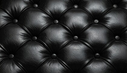 Elegant Deep Black Tufted Leather Upholstery Texture with Button Accents Pattern for Background and Design Elements for High End Visuals and Detail
