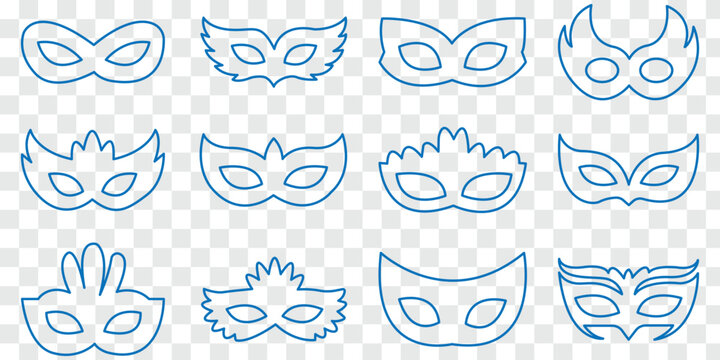Mask superhero or carnival bandit burglar vector icon set. Black masquerade costume eye mask silhouette hidden villain scammer face.