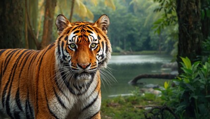 Obraz premium The Bengal tiger belongs to the Panthera tigris tigris subspecies and is the main Tiger subspecies population.