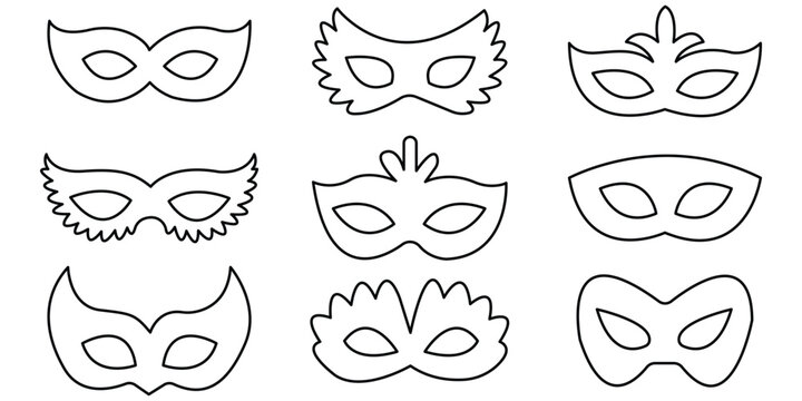 Mask superhero or carnival bandit burglar vector icon set. Black masquerade costume eye mask silhouette hidden villain scammer face.