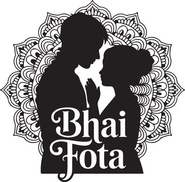 Bhai Fota Couple Silhouette With Ornamental Circle Design Background