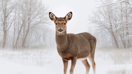Obraz premium Winter scene featuring a roe deer (Capreolus capreolus)