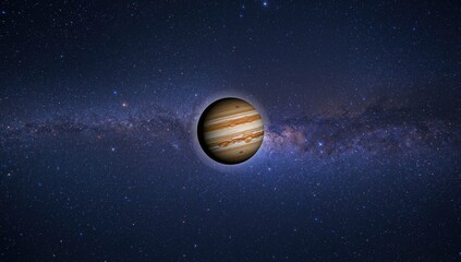 Jupiter shown amidst a colorful galaxy filled with stars
